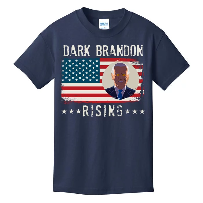 Dark Brandon Rising Anti Joe Biden Distressed USA American Flag Kids T-Shirt