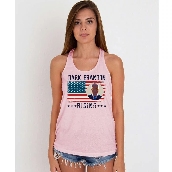 Dark Brandon Rising Anti Joe Biden Distressed USA American Flag Women's Knotted Racerback Tank