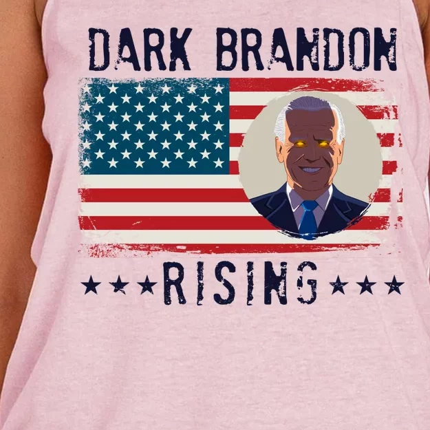 Dark Brandon Rising Anti Joe Biden Distressed USA American Flag Women's Knotted Racerback Tank