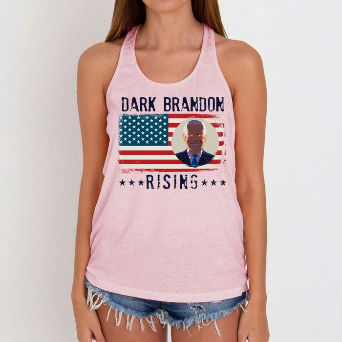 Dark Brandon Rising Anti Joe Biden Distressed USA American Flag Women's Knotted Racerback Tank