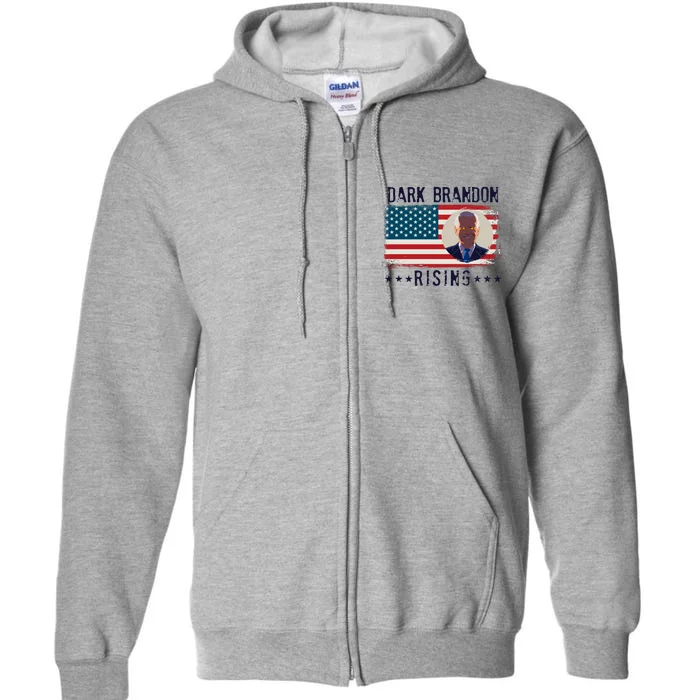 Dark Brandon Rising Anti Joe Biden Distressed USA American Flag Full Zip Hoodie