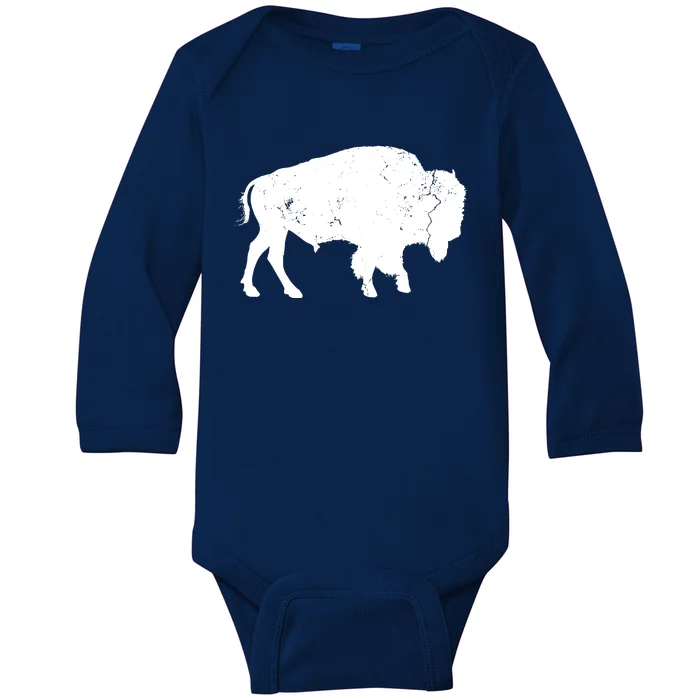 Distressed Buffalo Retro Bison Animal Lover Men Women Dad Baby Long Sleeve Bodysuit