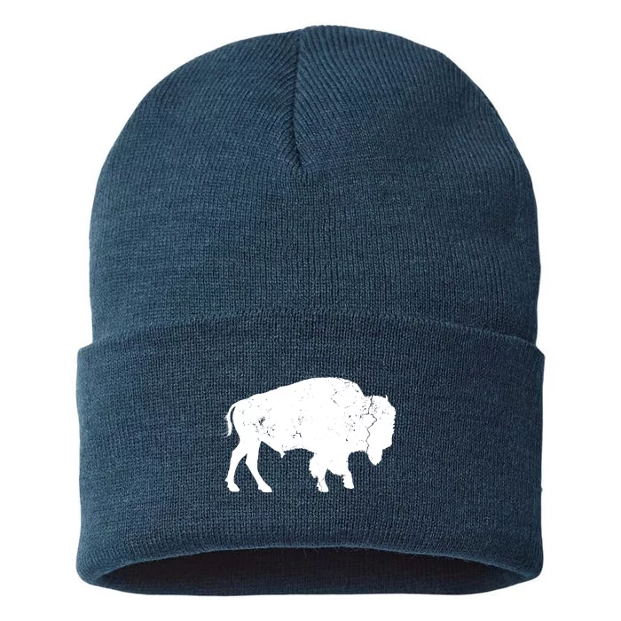 Distressed Buffalo Retro Bison Animal Lover Men Women Dad Sustainable Knit Beanie