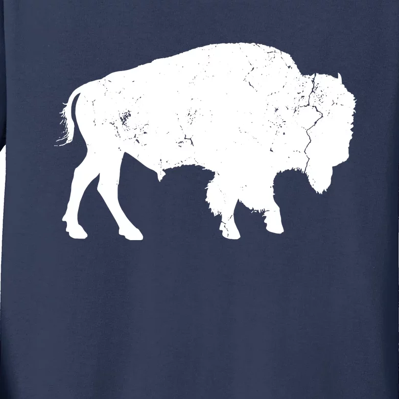 Distressed Buffalo Retro Bison Animal Lover Men Women Dad Kids Long Sleeve Shirt