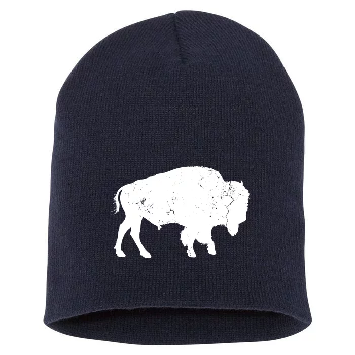 Distressed Buffalo Retro Bison Animal Lover Men Women Dad Short Acrylic Beanie