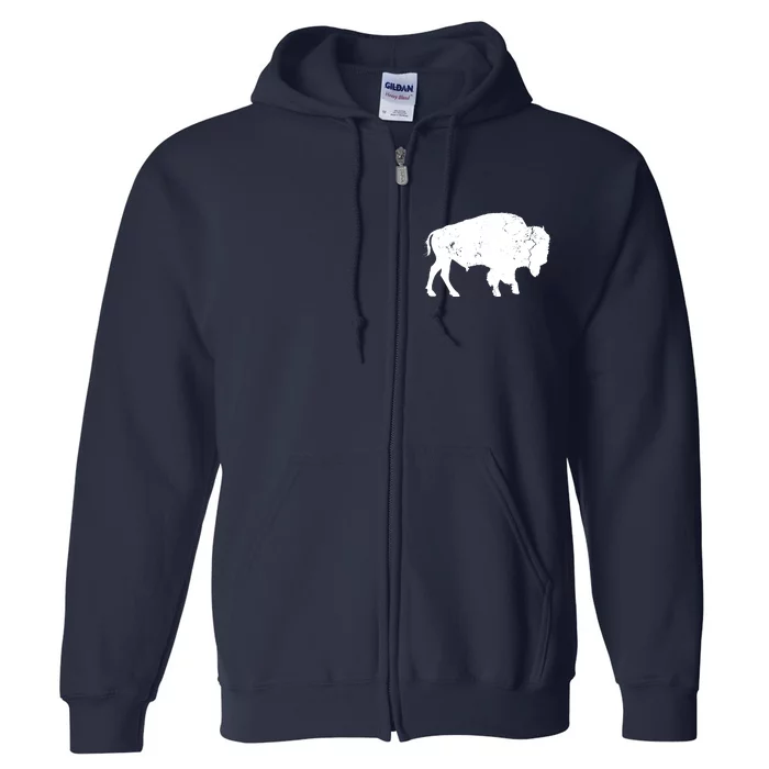 Distressed Buffalo Retro Bison Animal Lover Men Women Dad Full Zip Hoodie