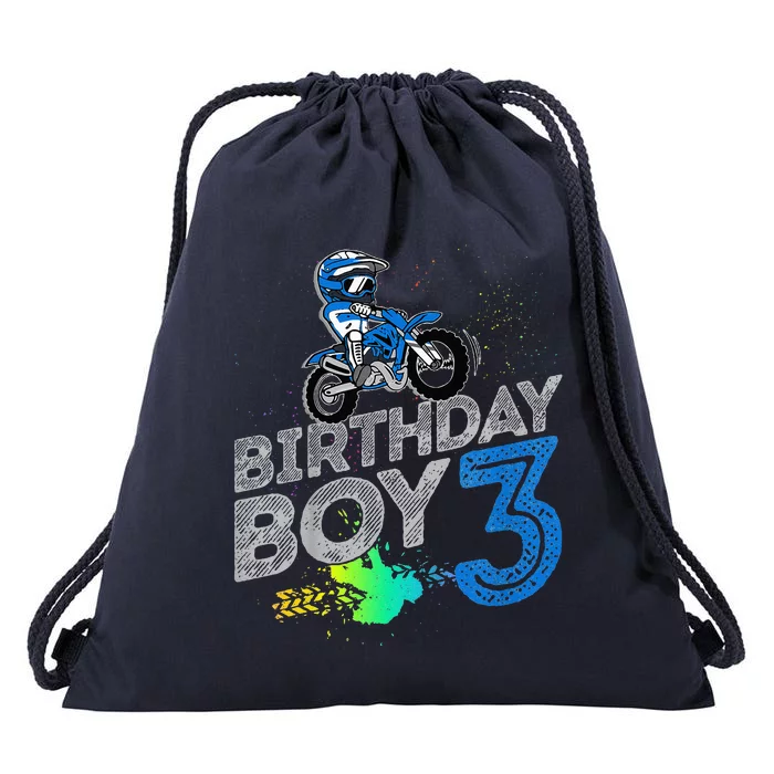 Dirt Bike Rider 3 Years Old Motocross 3rd Birthday Drawstring Bag