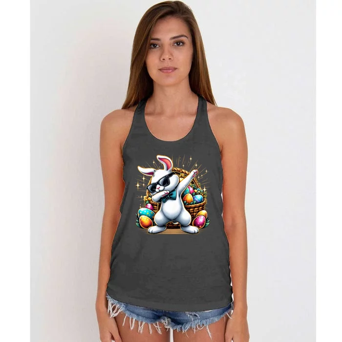 Dabbing Bunny Rabbit Easter Egg Hunting Women's Knotted Racerback Tank