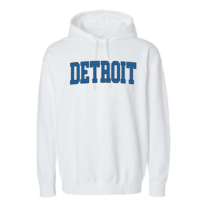 Detroit Blue Retro Vintage Distressed Arched Text Garment-Dyed Fleece Hoodie