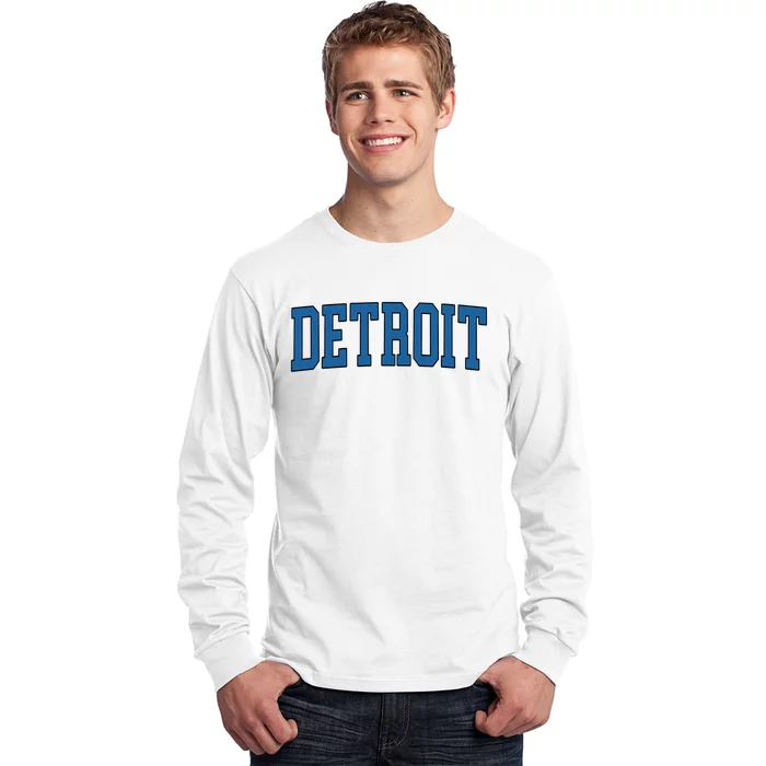 Detroit Blue Retro Vintage Distressed Arched Text Long Sleeve Shirt