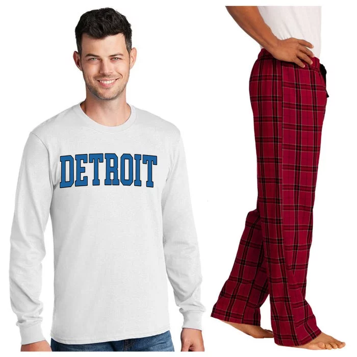 Detroit Blue Retro Vintage Distressed Arched Text Long Sleeve Pajama Set