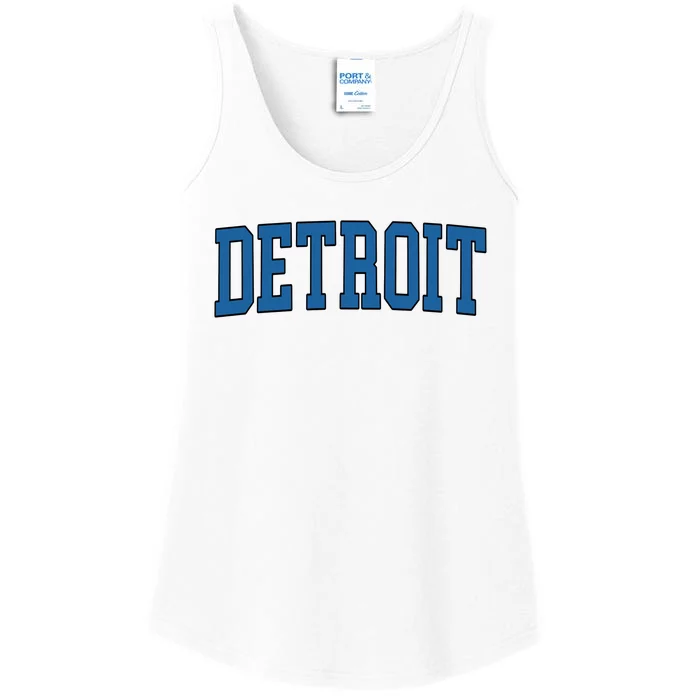 Detroit Blue Retro Vintage Distressed Arched Text Ladies Essential Tank