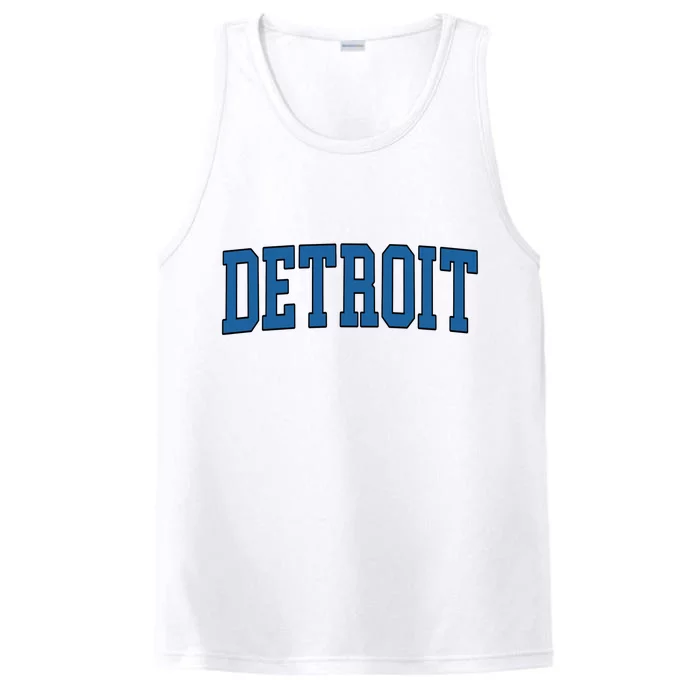 Detroit Blue Retro Vintage Distressed Arched Text Performance Tank