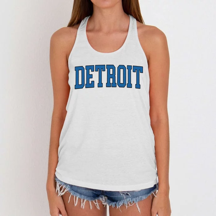 Detroit Blue Retro Vintage Distressed Arched Text Women's Knotted Racerback Tank