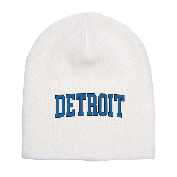 Detroit Blue Retro Vintage Distressed Arched Text Short Acrylic Beanie