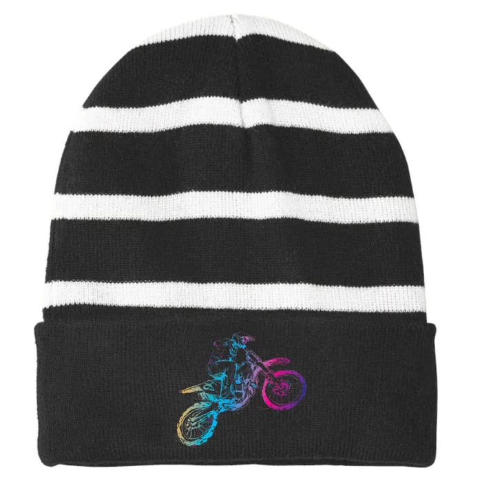 Dirt Bike Riding Motocross Lover Kids Motorcycle Rider Striped Beanie with Solid Band