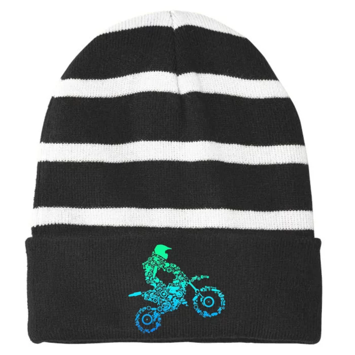 Dirt Bike Rider Motocross Enduro Dirt Biking Gift Striped Beanie with Solid Band