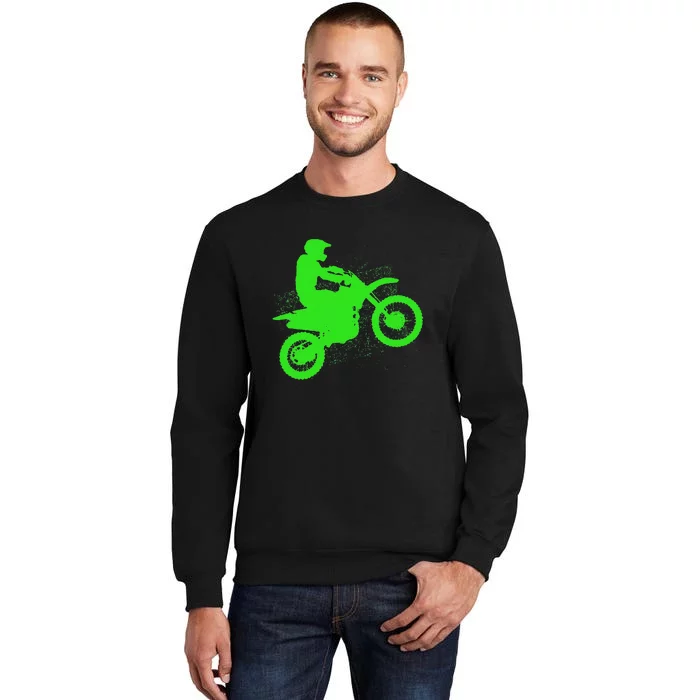 Dirt Bike Rider Tire Tracks Neon Green Sweatshirt