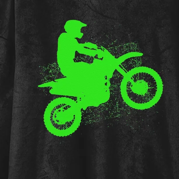 Dirt Bike Rider Tire Tracks Neon Green Hooded Wearable Blanket