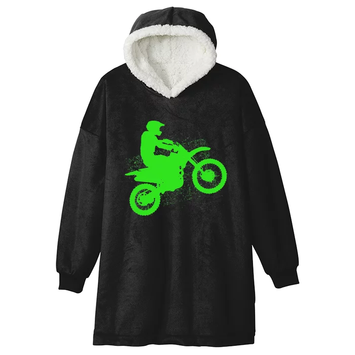 Dirt Bike Rider Tire Tracks Neon Green Hooded Wearable Blanket