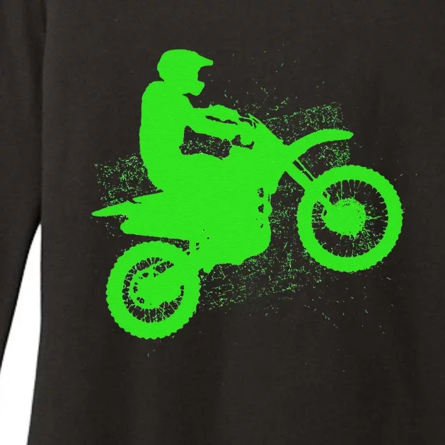 Dirt Bike Rider Tire Tracks Neon Green Womens CVC Long Sleeve Shirt