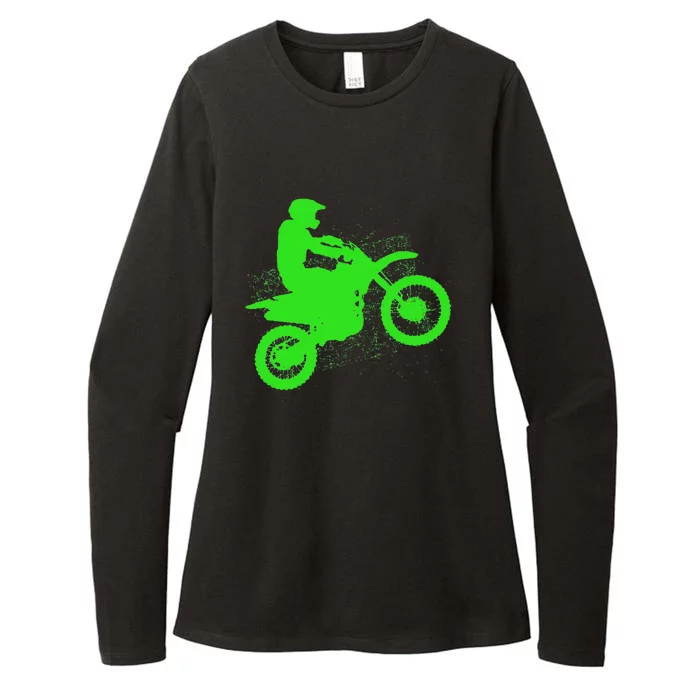 Dirt Bike Rider Tire Tracks Neon Green Womens CVC Long Sleeve Shirt