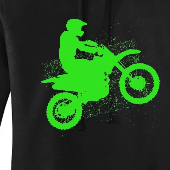 Dirt Bike Rider Tire Tracks Neon Green Women's Pullover Hoodie