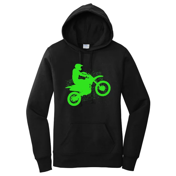 Dirt Bike Rider Tire Tracks Neon Green Women's Pullover Hoodie