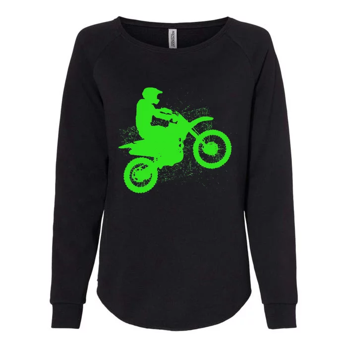 Dirt Bike Rider Tire Tracks Neon Green Womens California Wash Sweatshirt