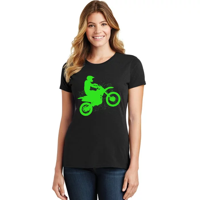 Dirt Bike Rider Tire Tracks Neon Green Women's T-Shirt