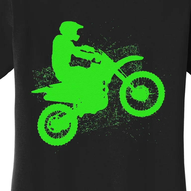 Dirt Bike Rider Tire Tracks Neon Green Women's T-Shirt