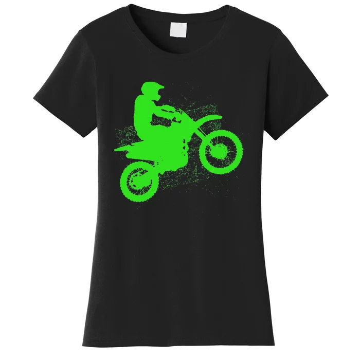 Dirt Bike Rider Tire Tracks Neon Green Women's T-Shirt