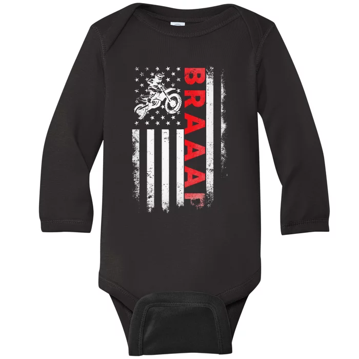 Dirt Bike Racing Usa Us American Flag Botocross Baby Long Sleeve Bodysuit