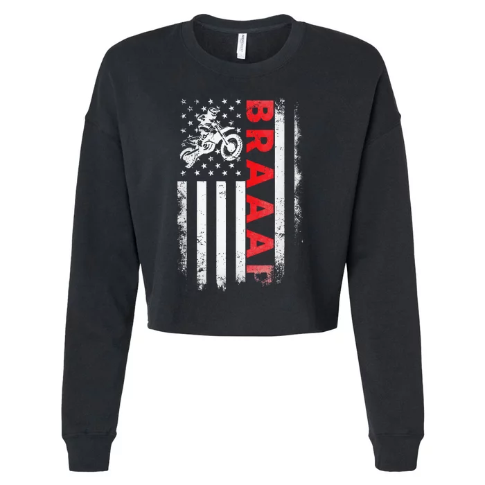 Dirt Bike Racing Usa Us American Flag Botocross Cropped Pullover Crew