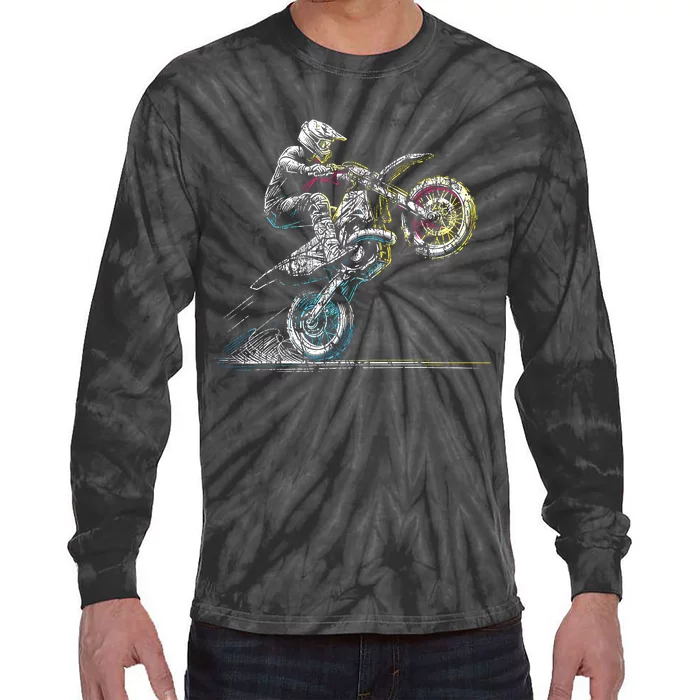 Dirt Bike Rider Retro Motorcycle Motocross Tie-Dye Long Sleeve Shirt