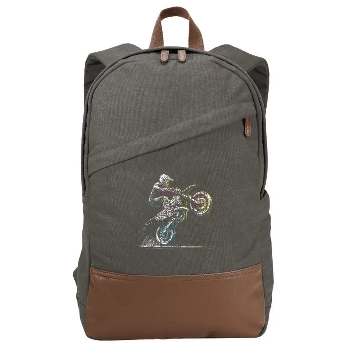 Dirt Bike Rider Retro Motorcycle Motocross Cotton Canvas Backpack