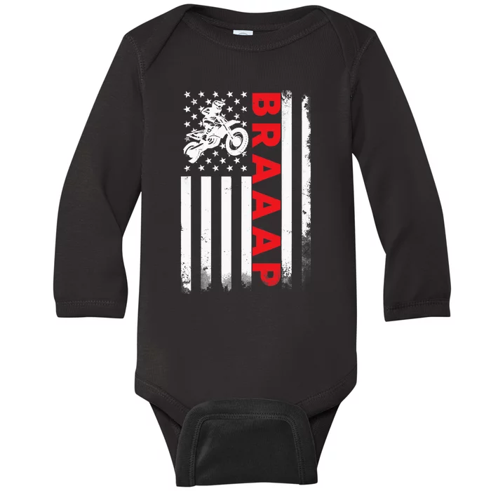 Dirt Bike Racing USA US American Flag Botocross Boys Baby Long Sleeve Bodysuit