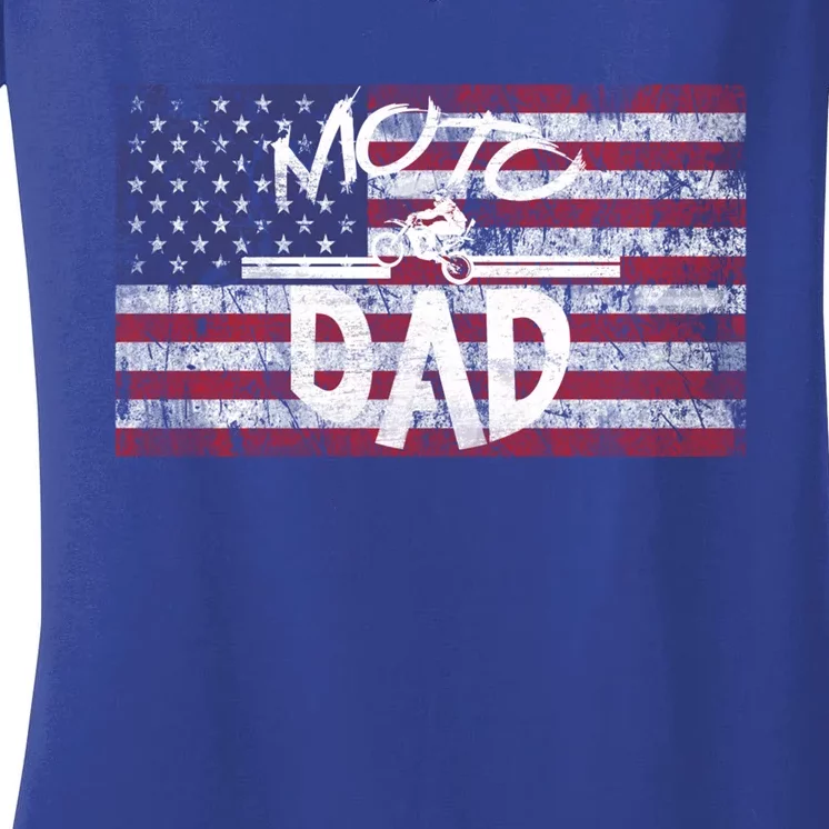 Dirt Bike Racing American Flag Moto Dad Great Gift Women's V-Neck T-Shirt