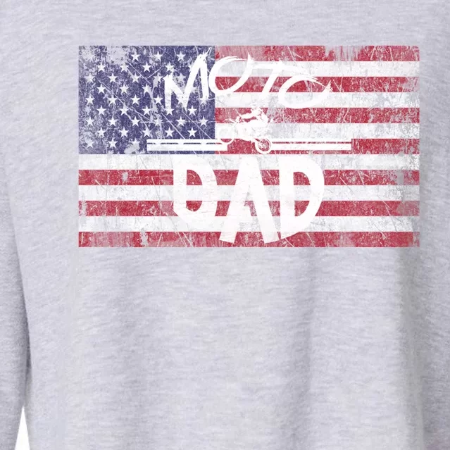 Dirt Bike Racing American Flag Moto Dad Great Gift Cropped Pullover Crew