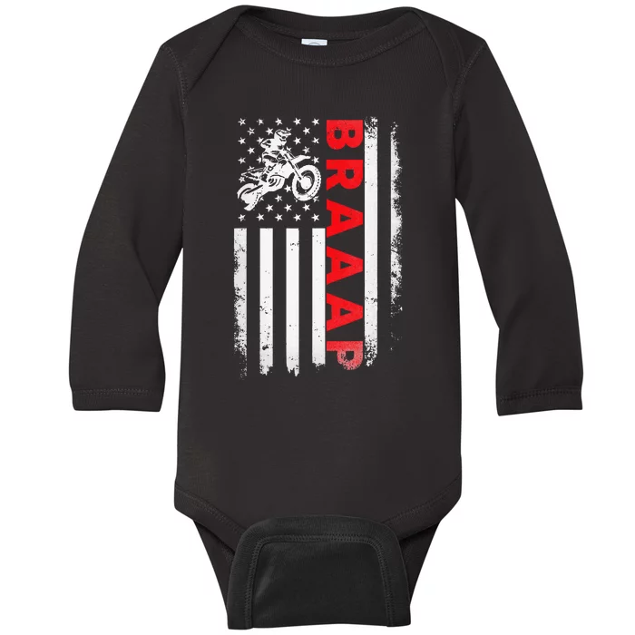 Dirt Bike Racing USA US American Flag Botocross Baby Long Sleeve Bodysuit