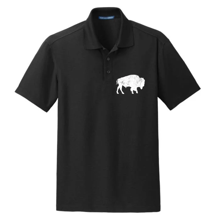 Distressed Buffalo Retro Bison Animal Lover Dry Zone Grid Performance Polo