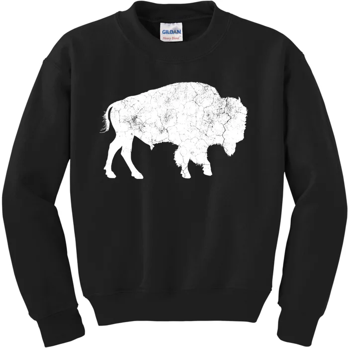 Distressed Buffalo Retro Bison Animal Lover Kids Sweatshirt