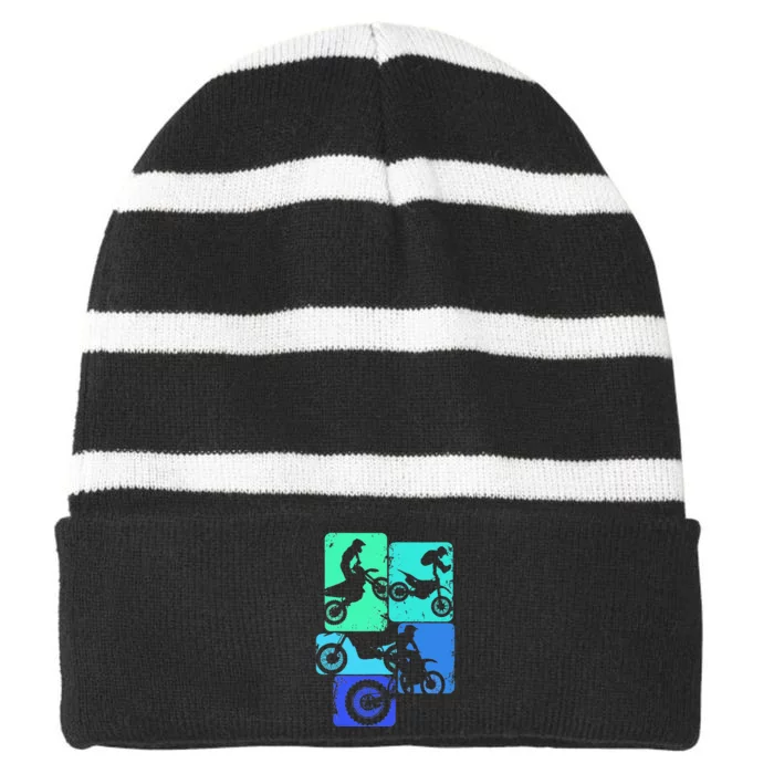 Dirt Bike Rider Motocross Enduro Dirt Biking Striped Beanie with Solid Band