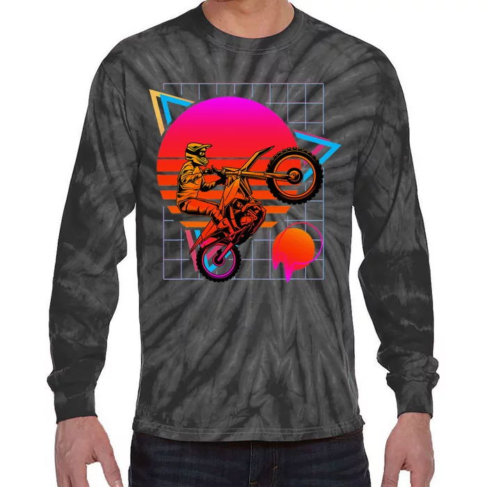 Dirt Bike Retro 80s Style Vintage Motocross Tie-Dye Long Sleeve Shirt