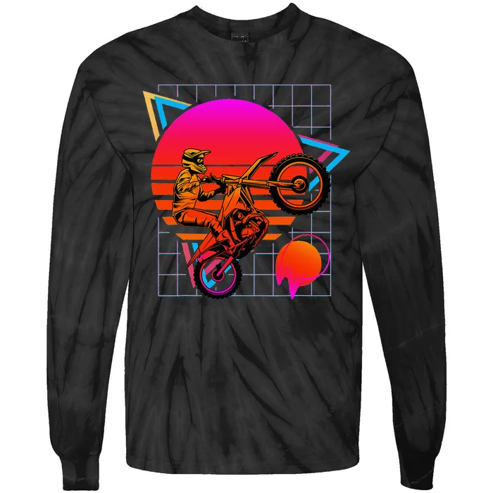 Dirt Bike Retro 80s Style Vintage Motocross Tie-Dye Long Sleeve Shirt