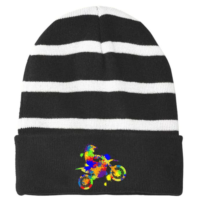 Dirt Bike Rider Motocross Enduro Dirt Biking Striped Beanie with Solid Band