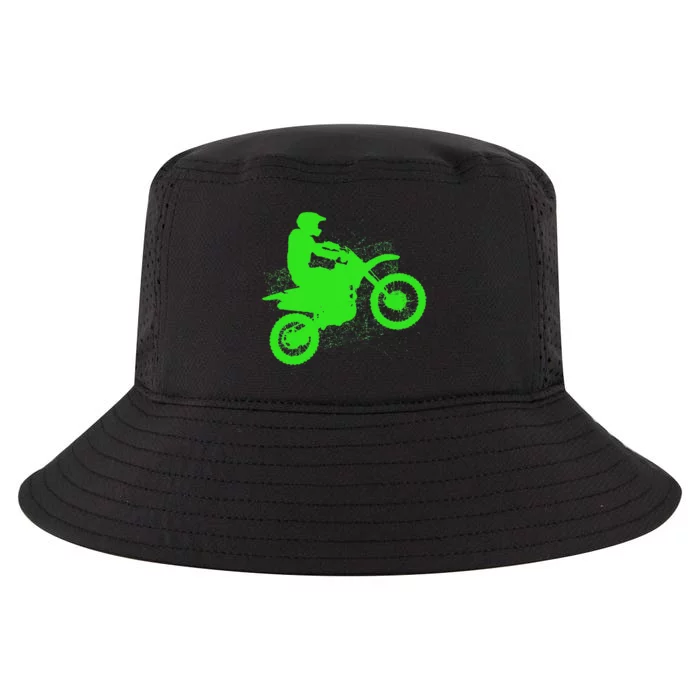 Dirt Bike Rider Tire Tracks Neon Green Cool Comfort Performance Bucket Hat