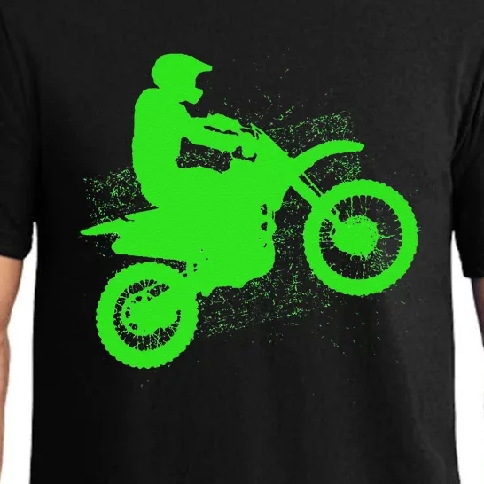 Dirt Bike Rider Tire Tracks Neon Green Pajama Set