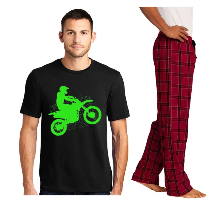 Dirt Bike Rider Tire Tracks Neon Green Pajama Set