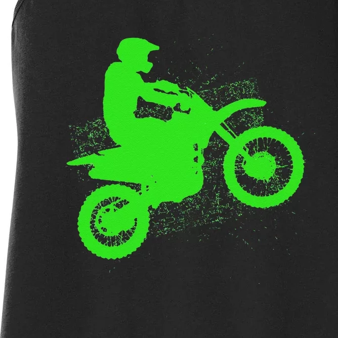 Dirt Bike Rider Tire Tracks Neon Green Women's Racerback Tank